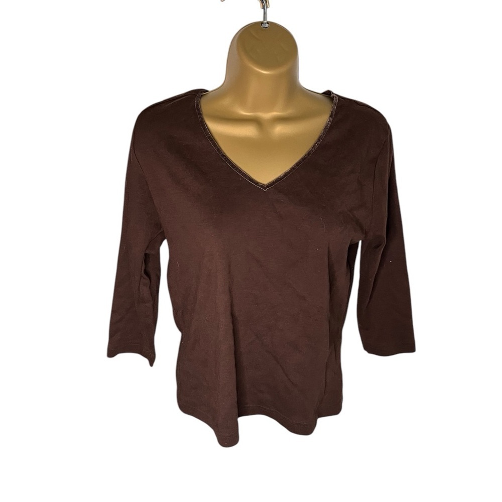 Vintage 90s Y2K High Sierra 3/4 Sleeve V-Neck Top Brown M